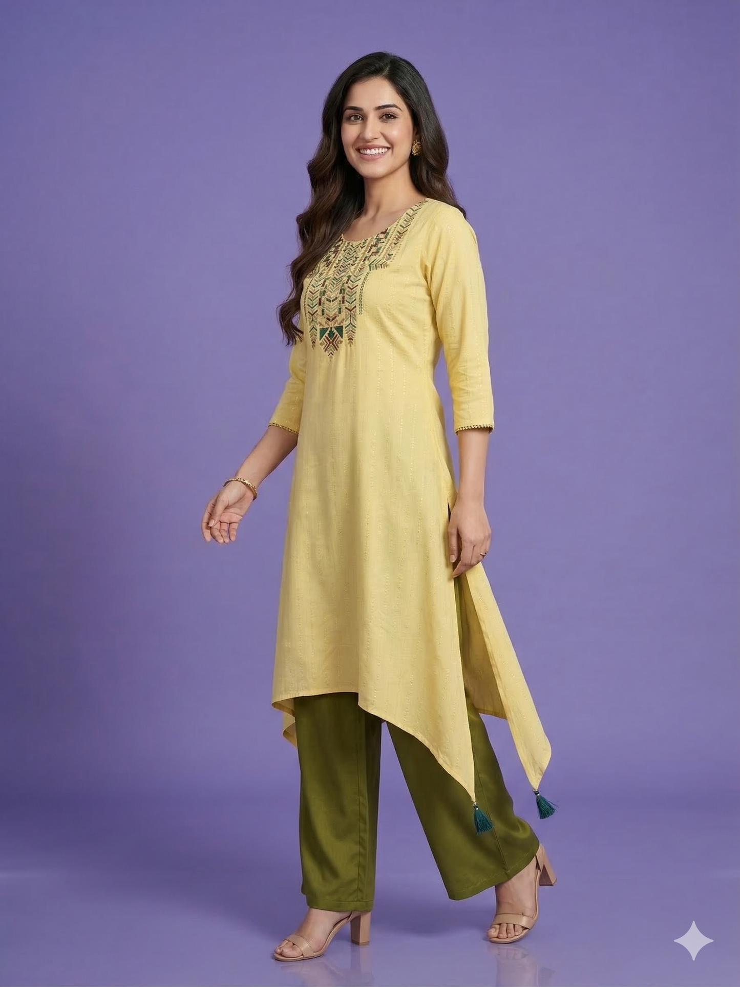 Yellow Round Neck Cotton Kurta