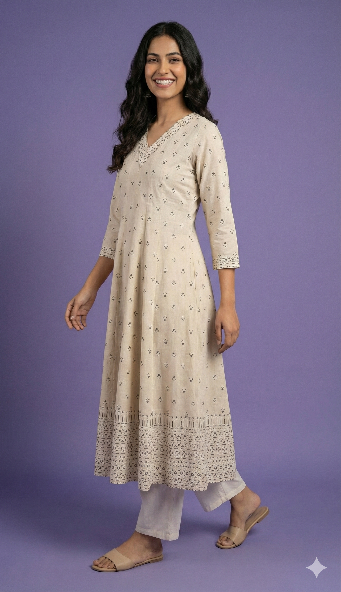 Ivory V Neck Cotton Gown