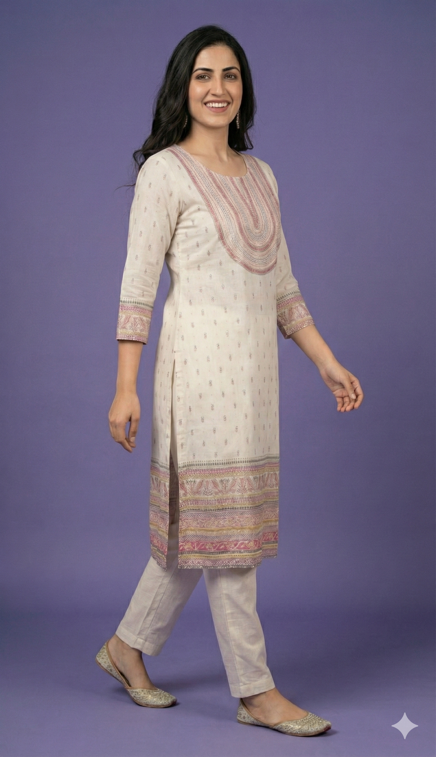 Ivory Round Neck Cotton Kurta