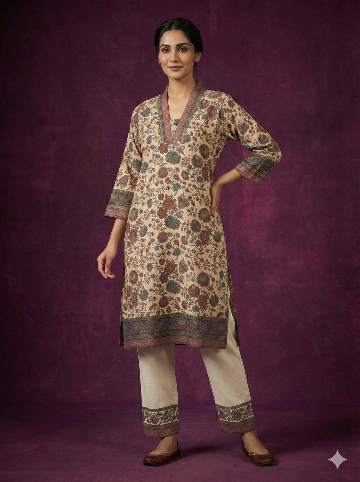 Ivory Deep-V Cotton Kurta
