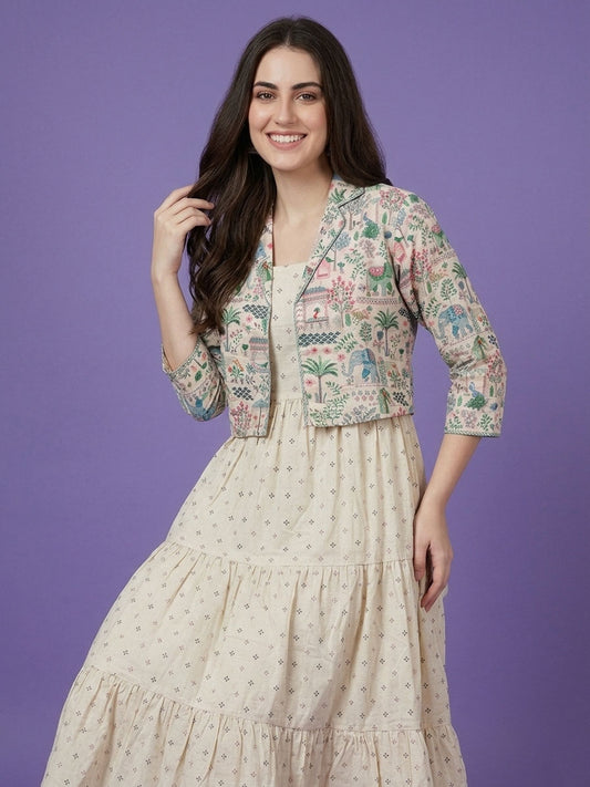 Spaghetti Dress with Jacket - Cotton Linen Fabric & Vibrant  Print