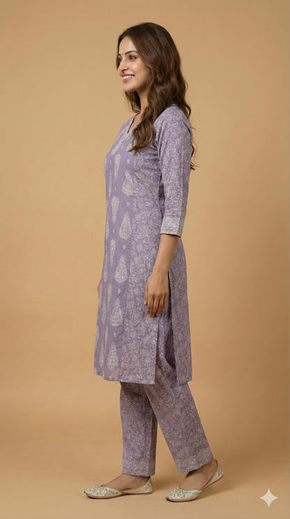 Purple V Neck Cotton Cord Set