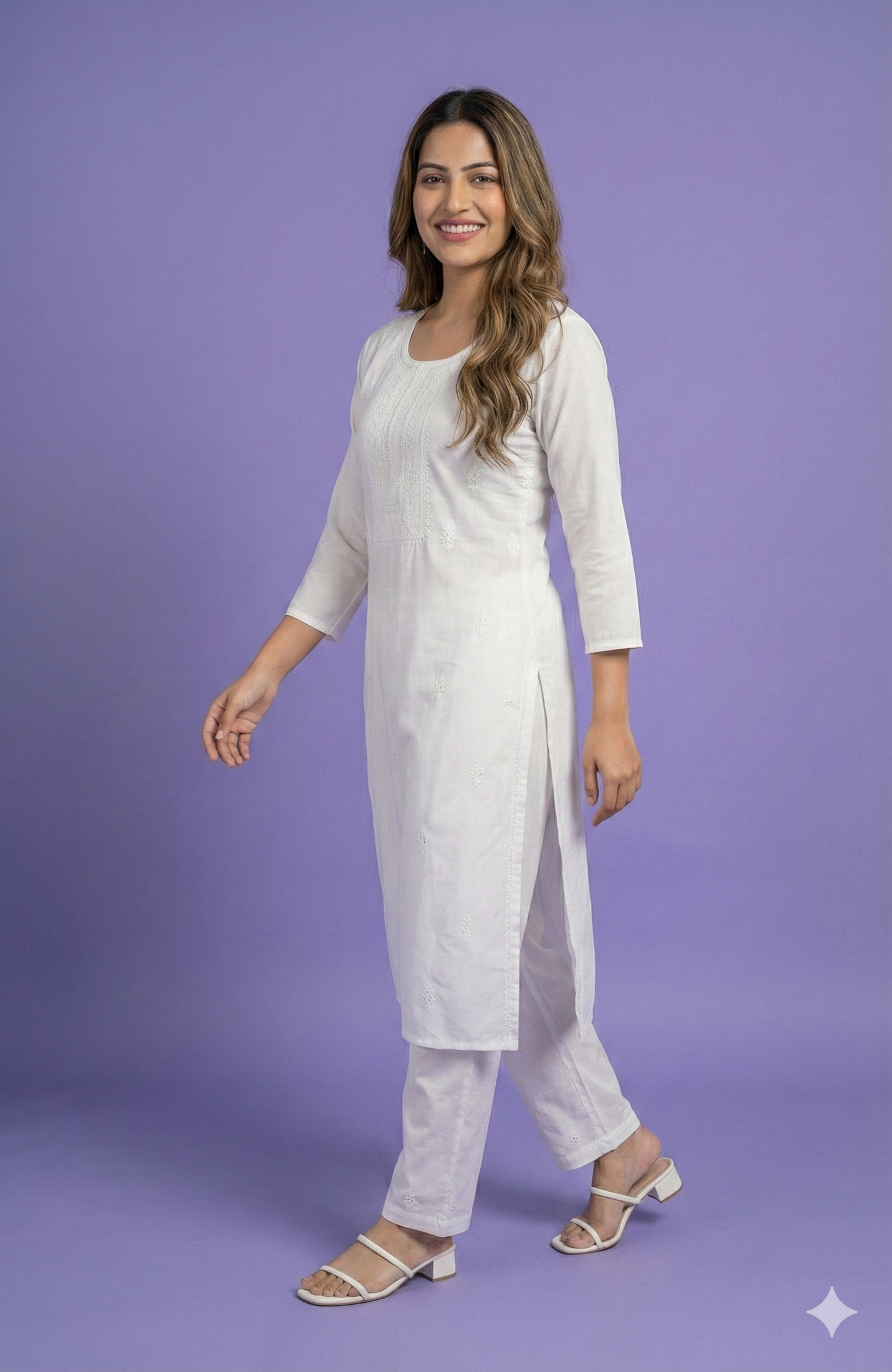White Round Neck Silk Kurta