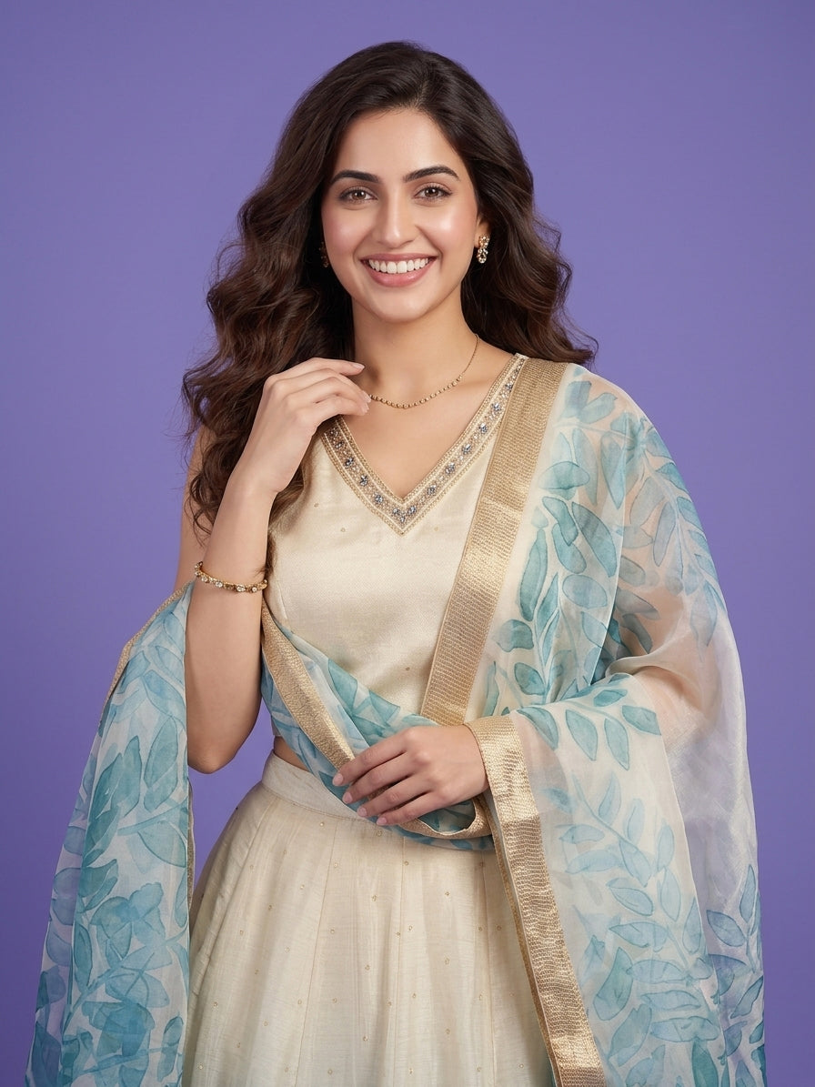 Ivory Ombre  V Neck Silk 3PCS Set