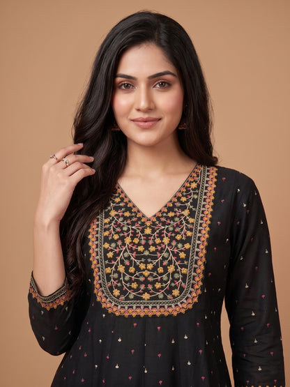 Silk Slub Doria Work Anarkali Suit-Set