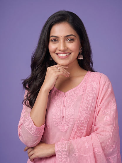 Pink V Neck Cotton 3PCS Set