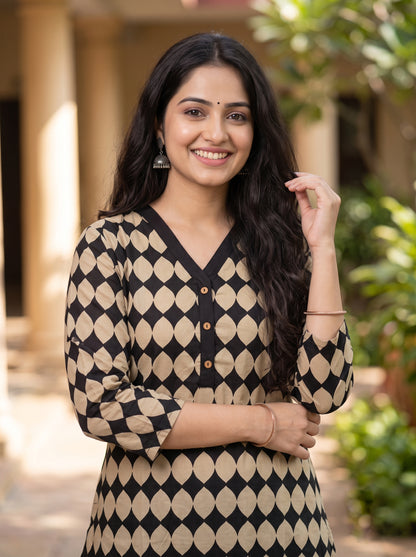 Geometric Printed Straight Kurta Set With Dhoti Pant