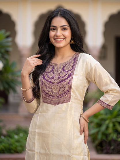 Gold-Toned Zari Woven Design Straight Kurta with Palazzos