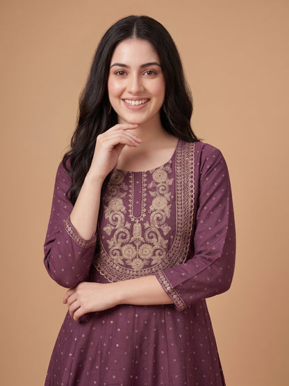 Anarkali Kurta with Golden Zari Print