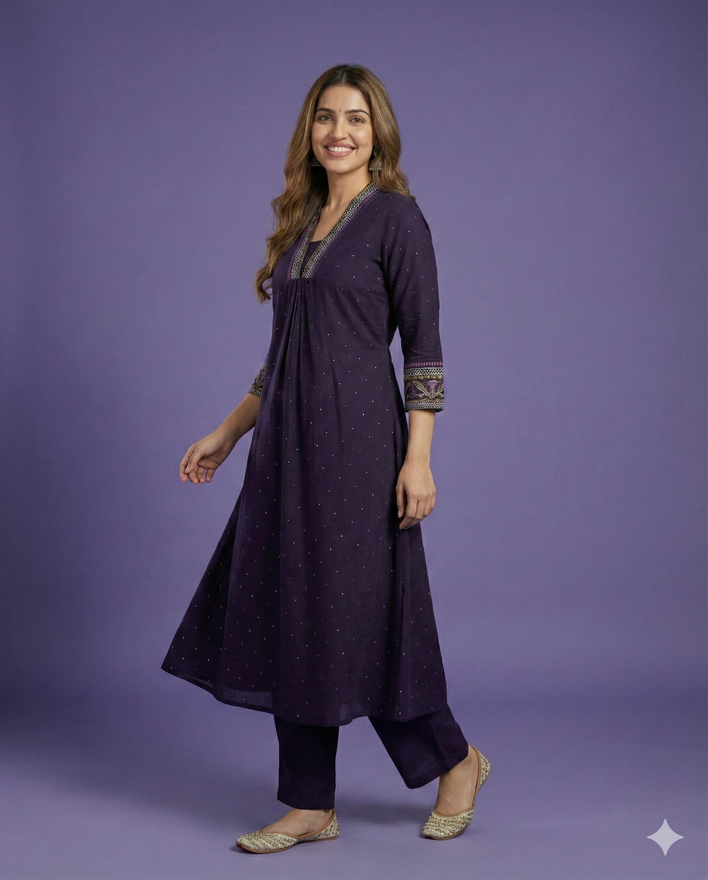 Purple Deep-V Cotton Kurta