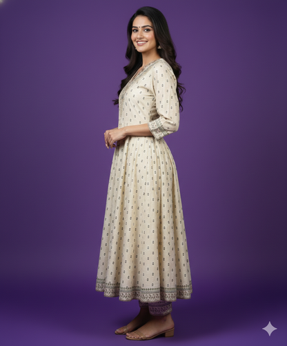 Ivory V Neck Silk Kurta Set with Dupatta