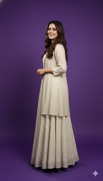 Ivory Round V Neck Silk 3PCS Set