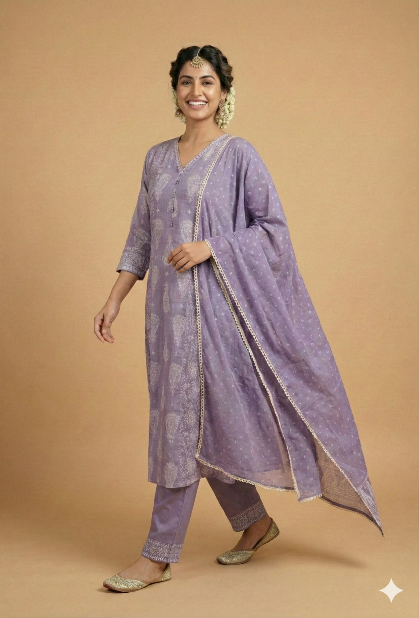 Purple V Neck Cotton Kurta
