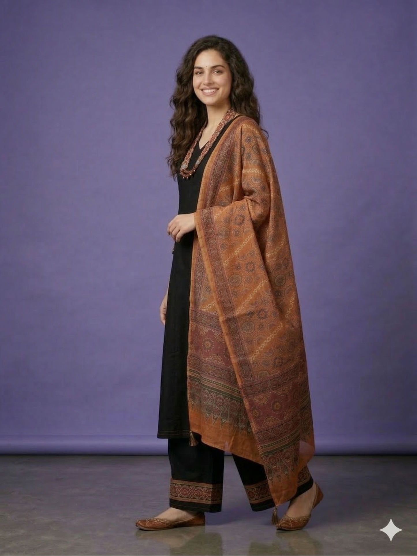 Black V Neck Silk Kurta Set with Dupatta