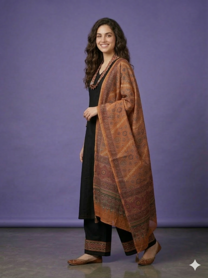 Black V Neck Silk Kurta Set with Dupatta