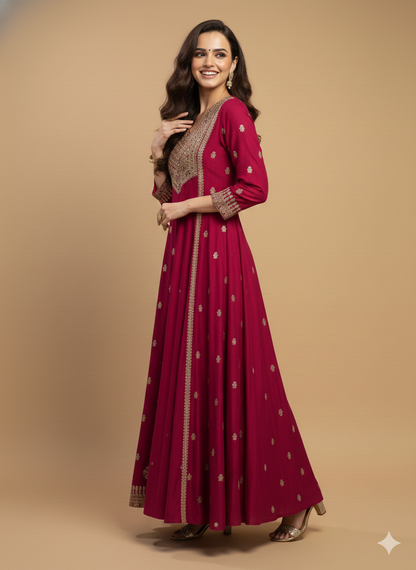 Pink V Neck Silk Kurta Set with Dupatta