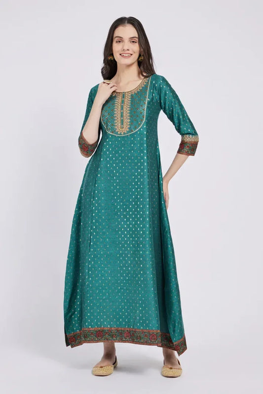 Span Mystry Green Silk Festive Wear Kurta