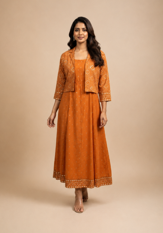 Spaghetti Dress with Jacket - Apricot Color