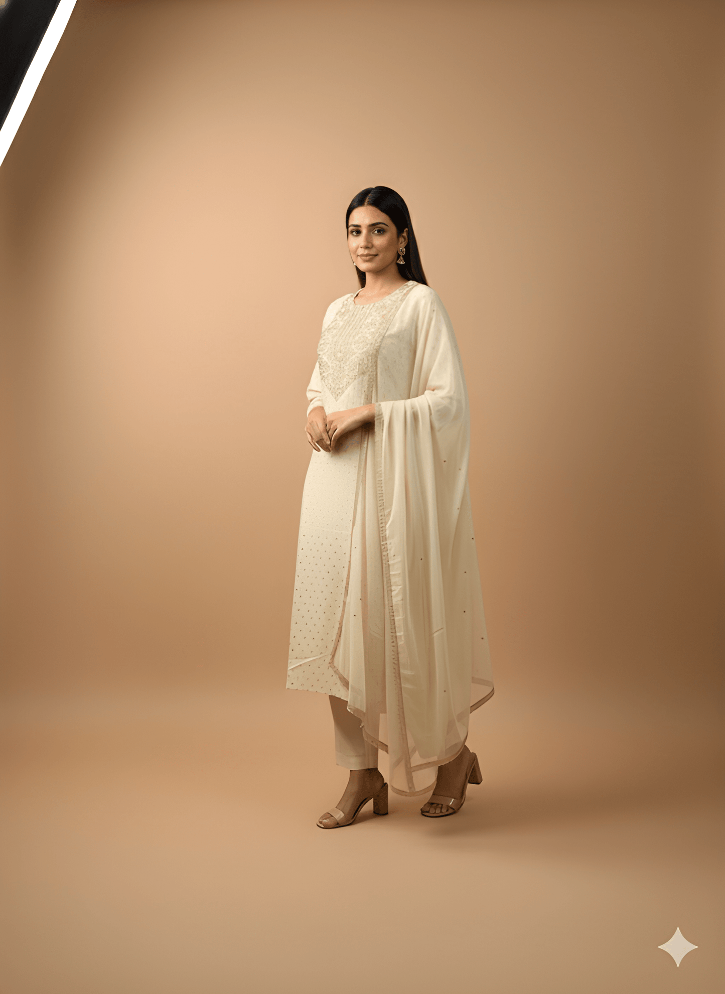 Ivory Round Neck Silk Cord Set