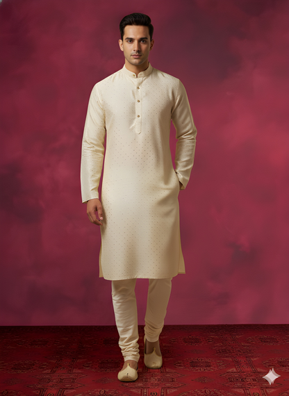 White Mandarin Silk Kurta