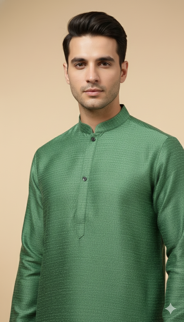 Green Mandarin-Neck Viscose Kurta