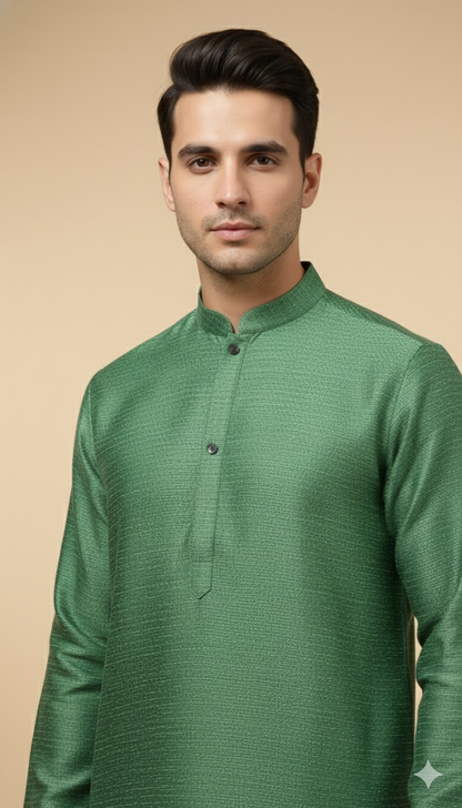 Green Mandarin-Neck Viscose Kurta