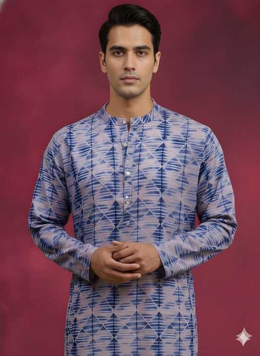 Blue Mandarin Cotton Kurta