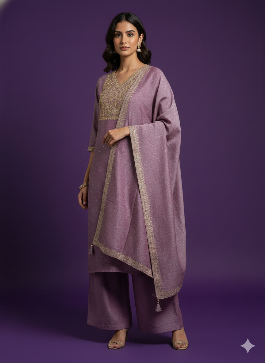 Pink V-Neck Silk Kurta