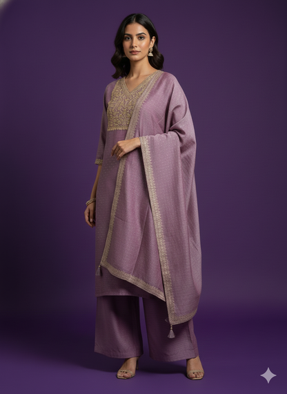 Pink V-Neck Silk Kurta