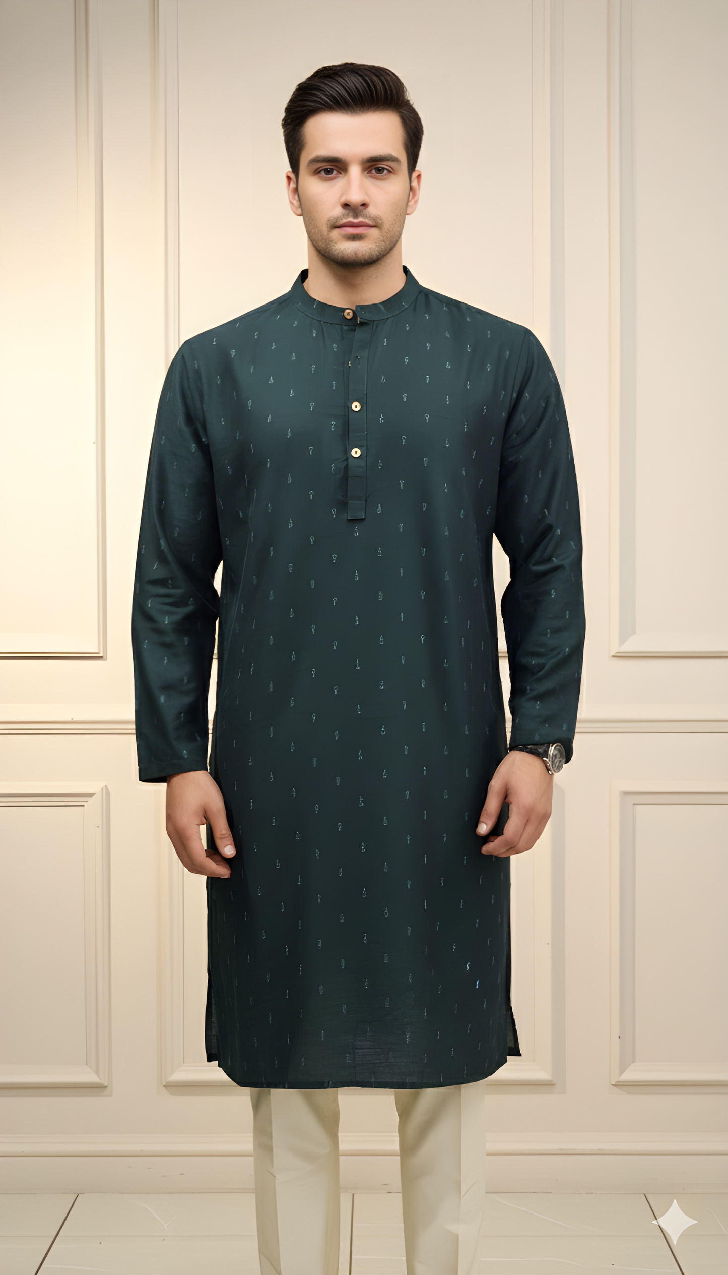 Green Mandarin Silk Kurta