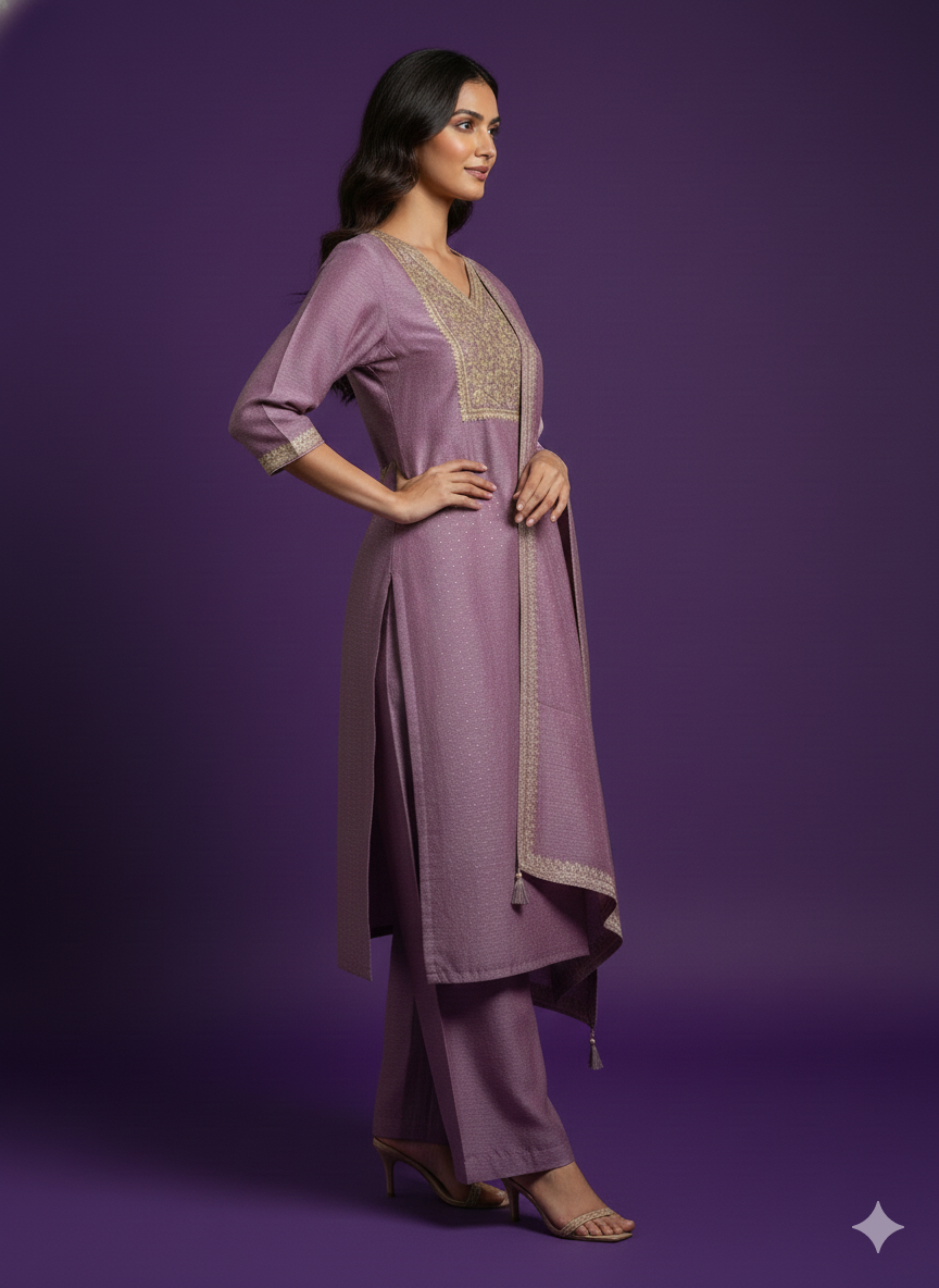 Pink V-Neck Silk Kurta