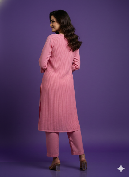 Pink V-Neck Cotton Cord Set