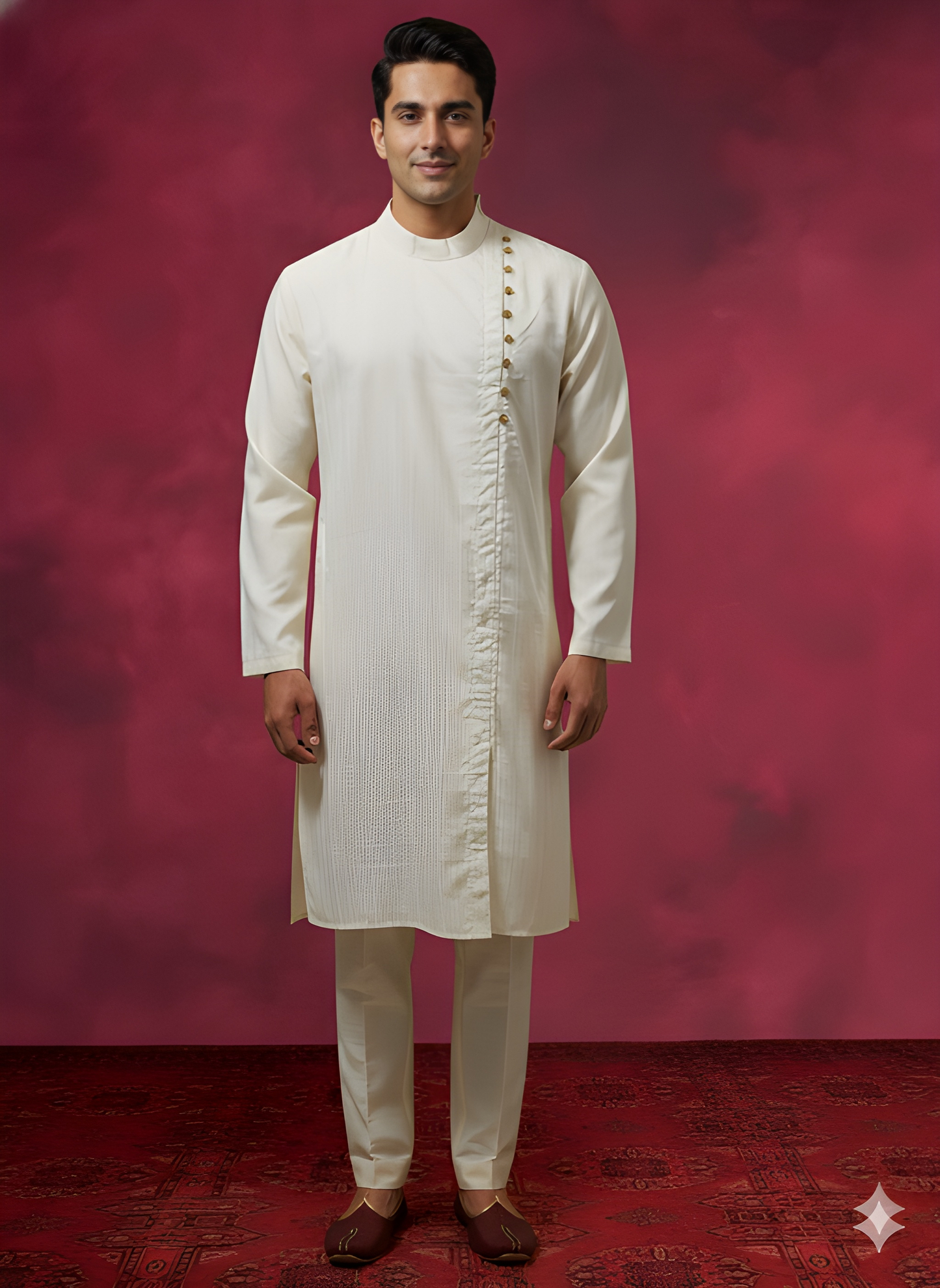 White Mandarin Cotton Kurta