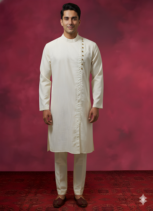 White Mandarin Cotton Kurta