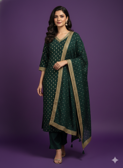 Green V-Neck Silk Kurta