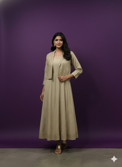 Beige Collar Neck Rayon 2PCS Set