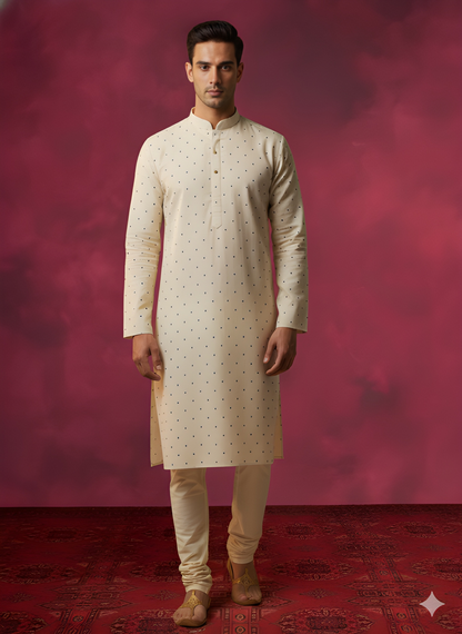 White Mandarin Viscose Kurta