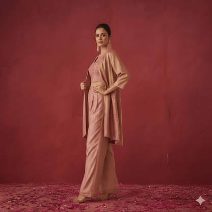 Pink V Neck Viscose 3PCS Set