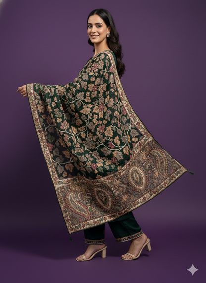 Green Round Neck Gazi Silk Kurta Set with Dupatta