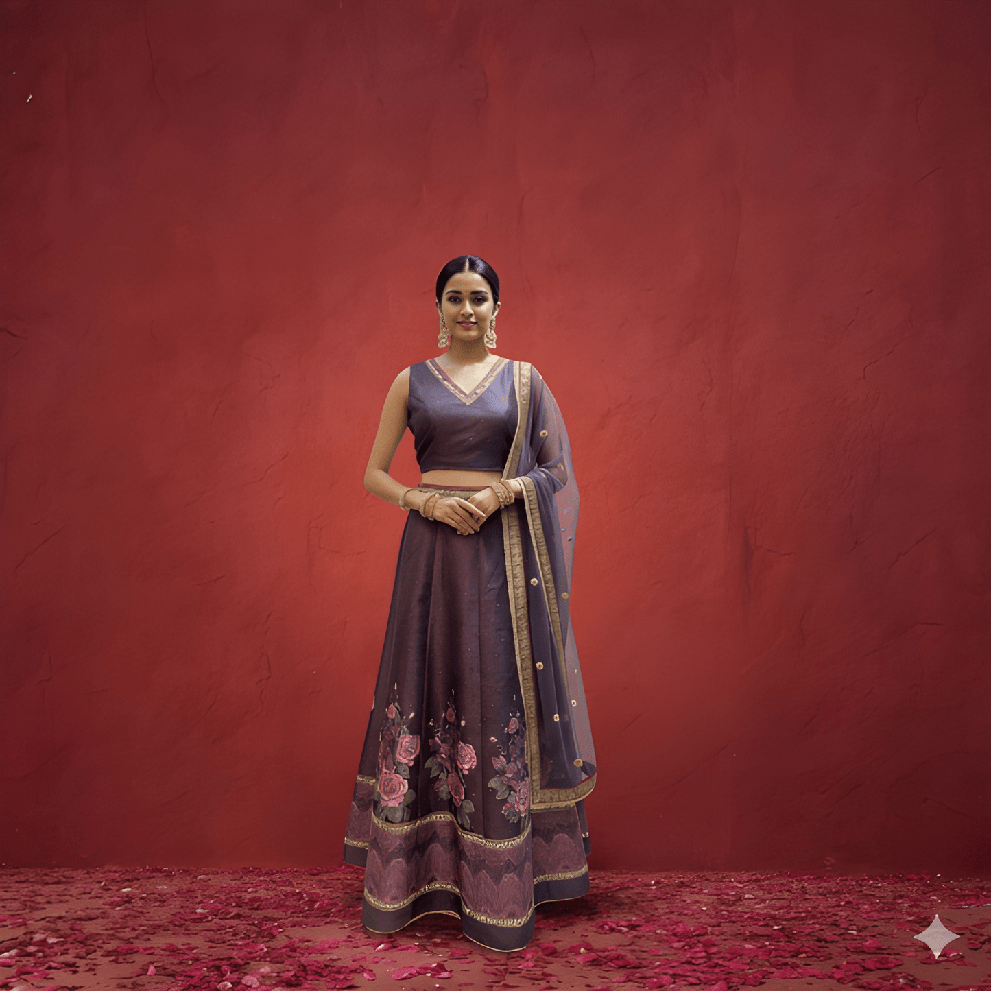 Purple V Neck Silk 3PCS Set