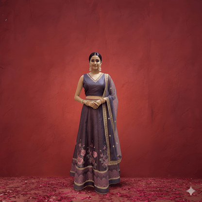 Purple V Neck Silk 3PCS Set