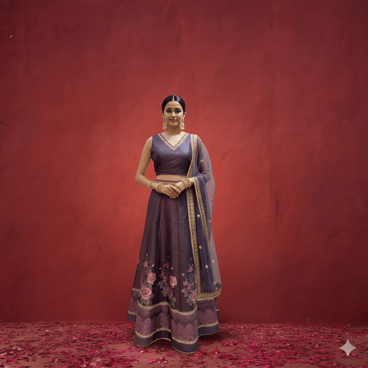 Purple V Neck Silk 3PCS Set