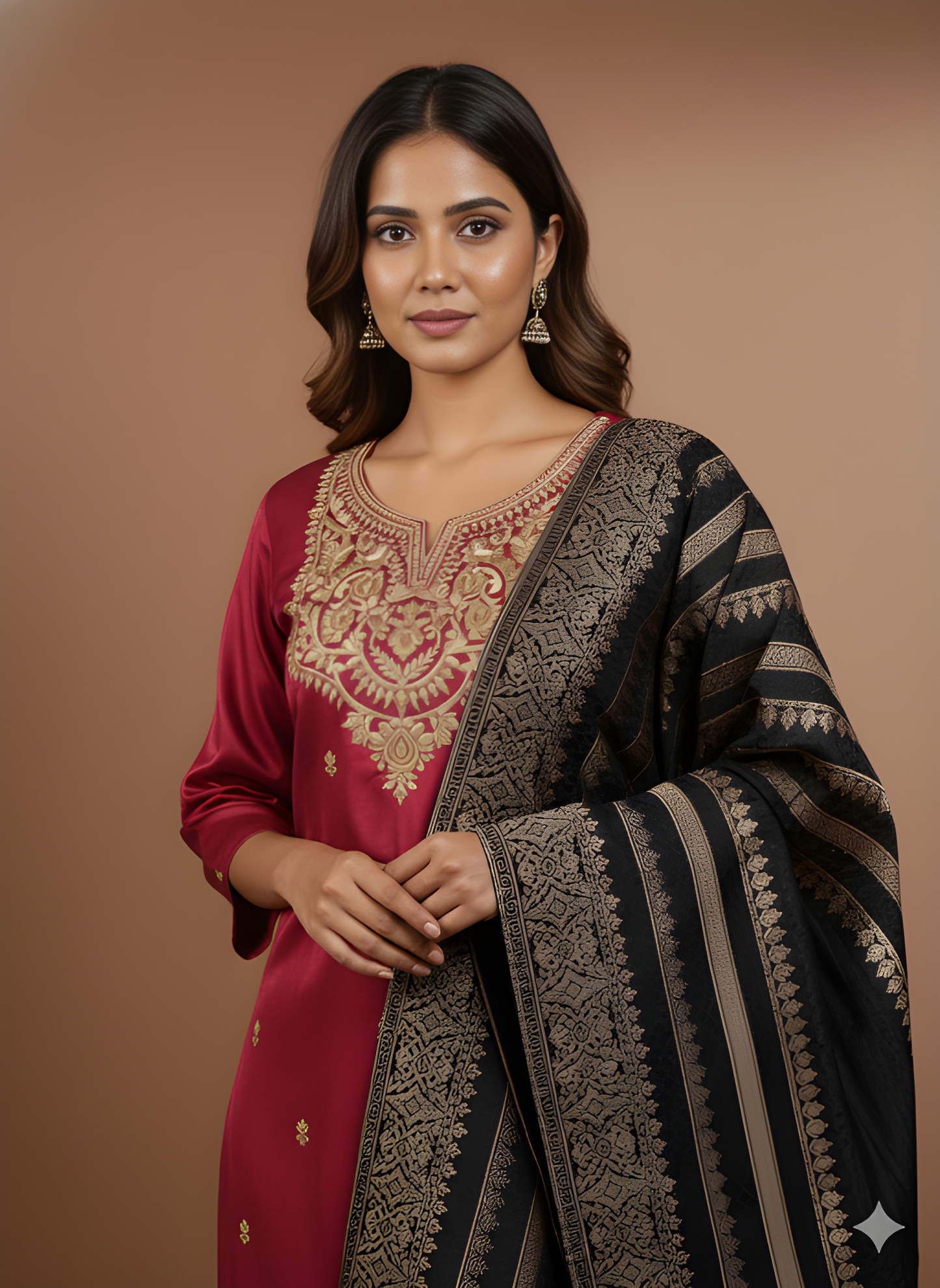 Pink Round V Neck Gazi Silk Kurta Set with Dupatta