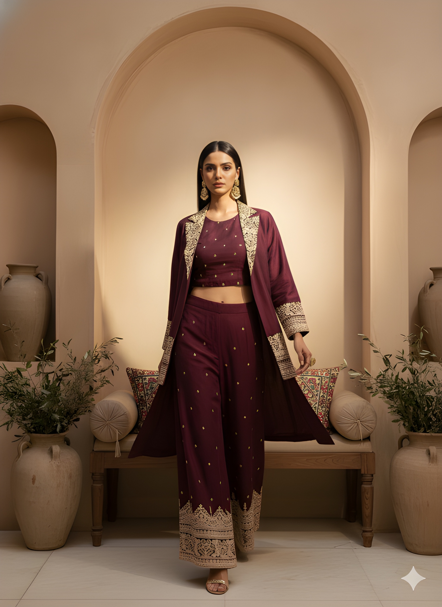 Wine Jacket Collor Silk 3PCS Set