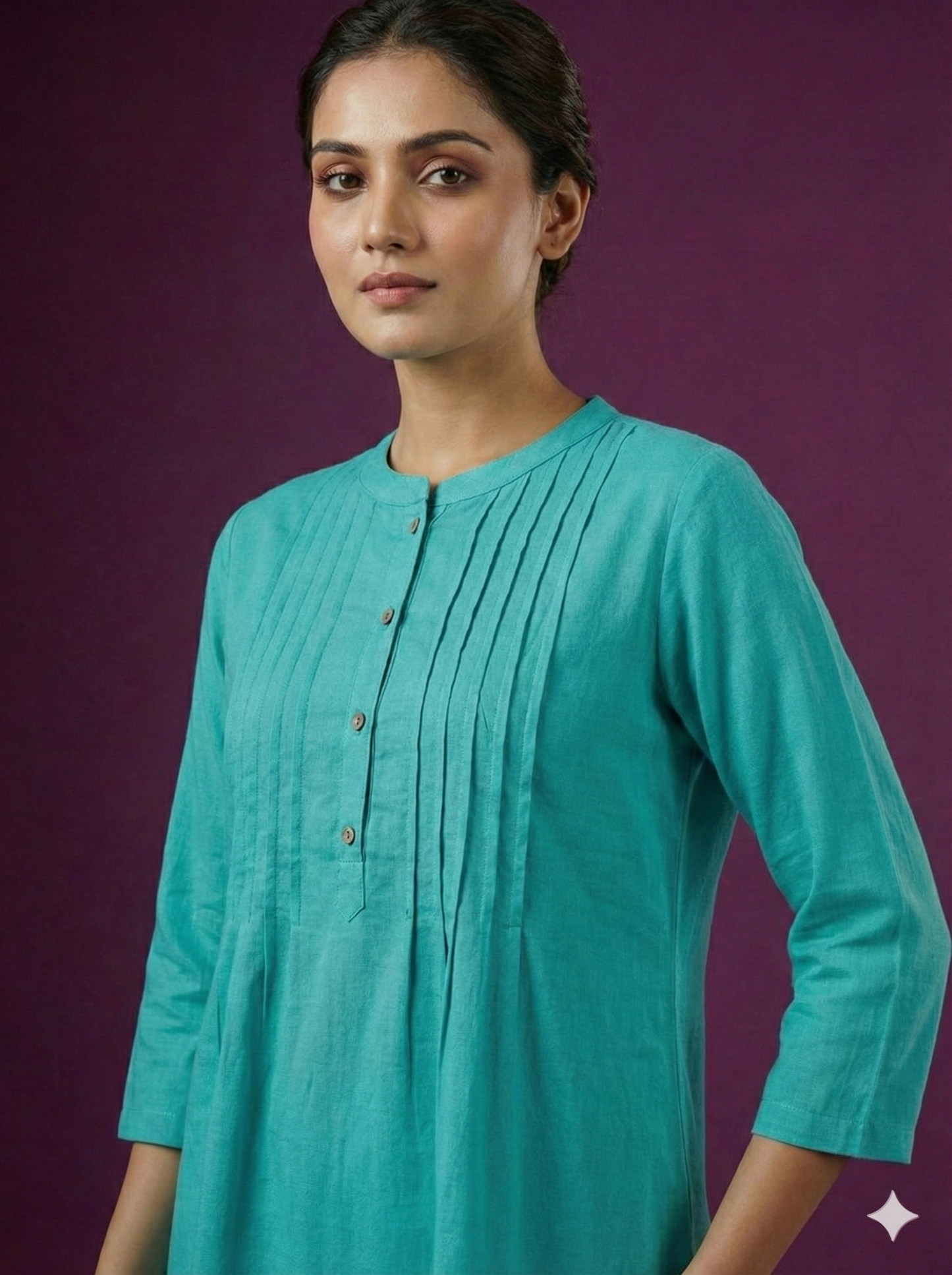 Span Blue Mandarin Cotton Short Kurta