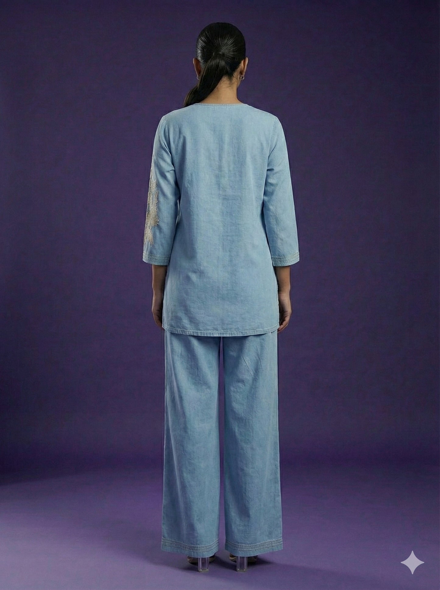 Blue Round Neck Cotton Cord Set