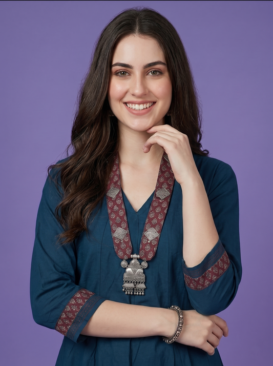 Kurta Set with Necklace - Slub Silk