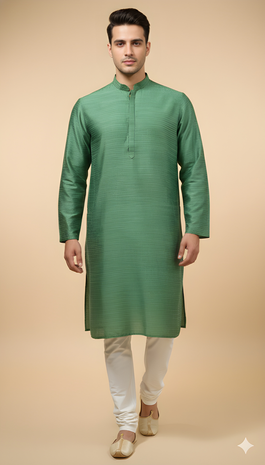 Green Mandarin-Neck Viscose Kurta