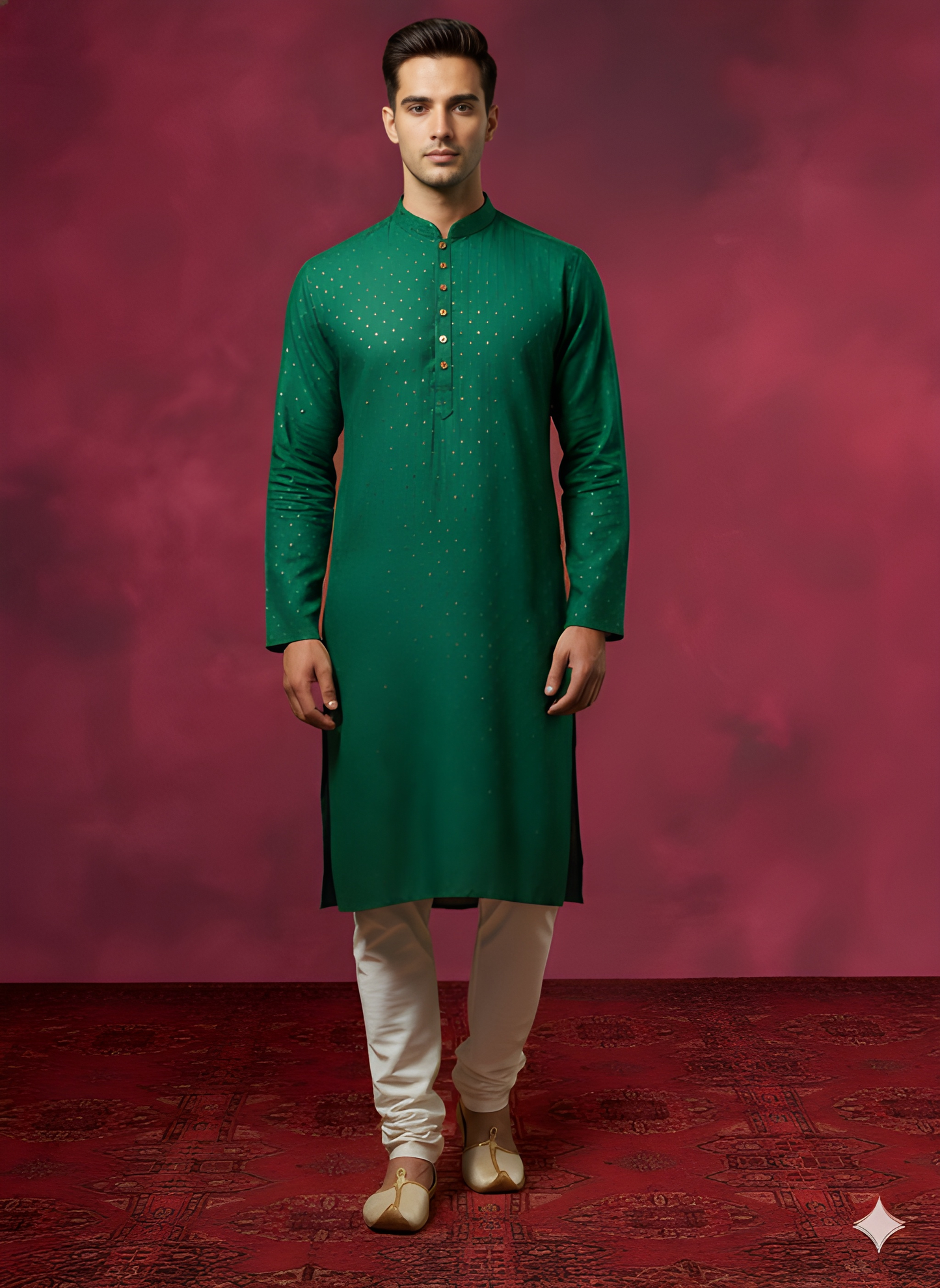 Green Mandarin Cotton Kurta