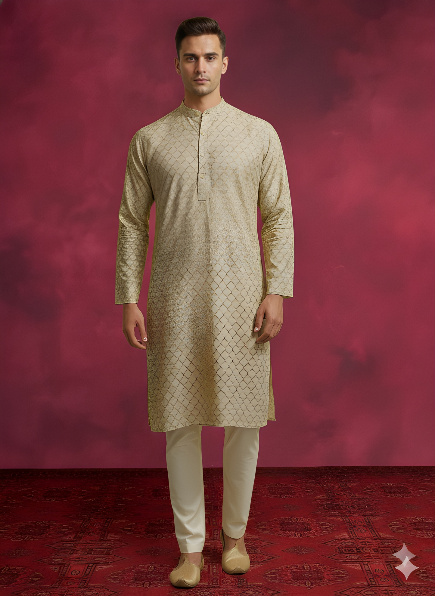 Beige Mandarin Neck Rayon Kurta